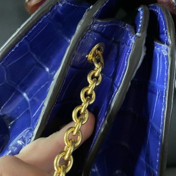 Mulberry Mews Mini Glossed Croc-Effect Shoulder Bag in Blue Leather - Picture 5 of 8